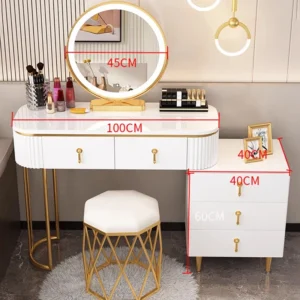 Minimalist Grey Dressing Table Round Mirror Storage Makeup Dressing Table Comfy Chair Pentiadeira De Maquiagem Home Furniture - Image 2