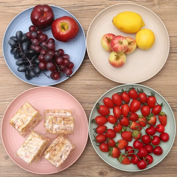 Wheat Straw Solid Color Round Plates Salad Dessert Dinner Reusable Microwave Safe Anti Fall And Shatter Plates Fruit Plate - Image 3