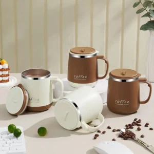 New Office and Business Water Cups, Stainless Steel Mugs with Tea Filters, Double-layer Anti Scalding Plastic Handle Coffee Cups - Image 2