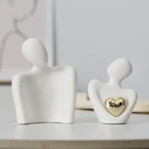 D5 Heart-Shaped Gold-Plated Abstract Simple Character Decoration Wine Cabinet Hallway Couple Hug Art Decoration Ceramic Crafts - Image 4