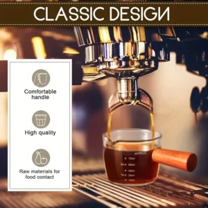 3.5 Oz Clear Glass Espresso Cup With Wooden Handle - Double Spout Measuring & Shot Glass, Perfect For Parties - Image 3