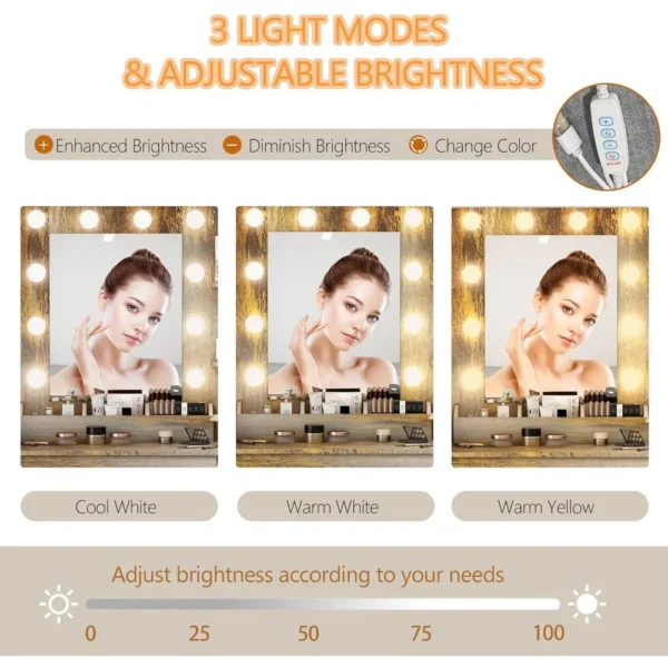 Dressing Table, white Dressing Table with Charging Station and Dressing Stool, 3 Drawers and Cabinet, White Makeup Mirror With - Image 5