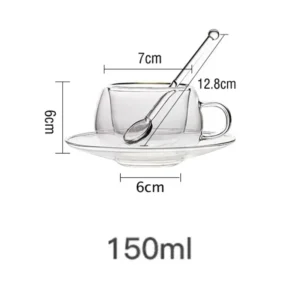 150/300ml Double Wall Glass Coffee Cup with Saucers and Spoon Heat Resistant Espresso Cups With Handle Mug Drinkware Milk Teacup - Image 6