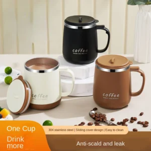 New Office and Business Water Cups, Stainless Steel Mugs with Tea Filters, Double-layer Anti Scalding Plastic Handle Coffee Cups