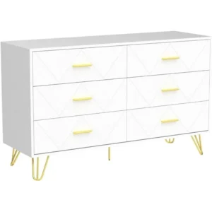 Modern Dresser for Bedroom, 6 Drawer Double with Wide Drawers and Metal Handles, Wood Dressers & Chest of Hallway, Entryway. - Image 3