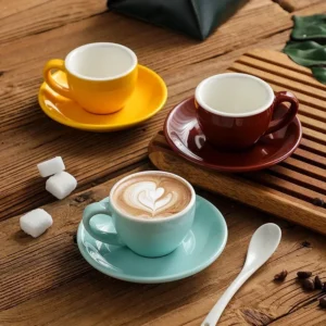 1 Set Colored Ceramic Coffee Cup Set Espresso Cups Porcelain Afternoon Teacup Breakfast Milk Mug Cute Pottery Mugs Wholesale - Image 2