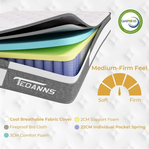 King Size Mattress, 10 Inch Memory Foam Mattress Bed in a Box, Hybrid Mattress King Size for Pressure Relief & Supportive - Image 3