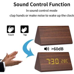 Digital Clock Wooden Sound Control LED Alarm Clock with Temperature USB/AAA Desktop Clocks Snooze Desperadoes Home Table Decor - Image 2